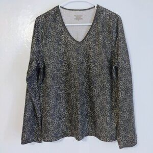 Warm & Cuddly Floral V-Neck Long Sleeve Top Gray White Size 1X